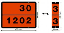 Оранжевая табличка с перекидной пластиной для перевозки бензина и дизеля